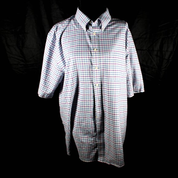 Men's Stafford Plaid Short Sleeve Button Down Shirt - Size 18 Reg - Picture 1 of 6